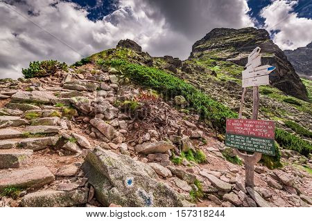 Warning Sign At Bottom Of Trail To Kościelec, Tatra Mountains
