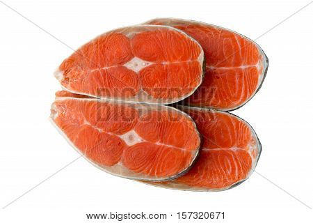 raw salmon steak isolated on white background. Salmon steak red fish