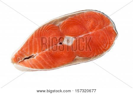 raw salmon steak isolated on white background. Salmon steak red fish