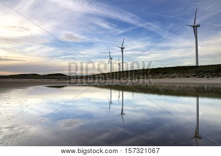 Windmills on the Maasvlakte beach near the port of Rotterdam