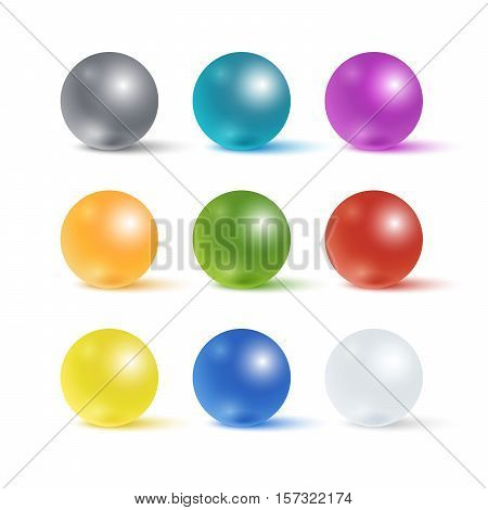 Collection of realistic colorful spheres isolated on white. Vector illustration for your design.
