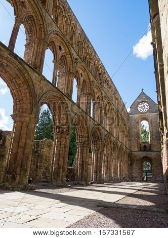 The ruins of Jedburgh Abbey in the Scottisch Borders region in Scotland