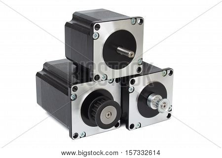 Three stepping motors isolated on white background