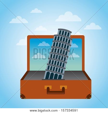 brown suitcase with iconic momument of italy . over sky background. vector illustration