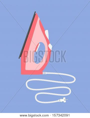 Standing iron with a cord. Flat vector illustration