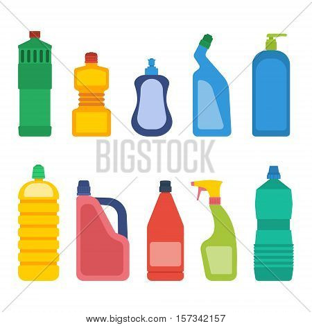 Set of bottles for household chemicals and cleaning supplies.