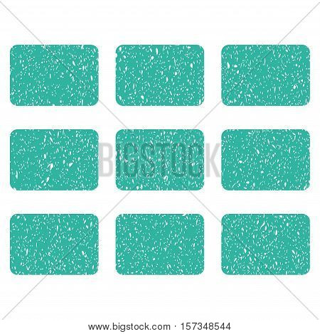 Rectangles Grid grainy textured icon for overlay watermark stamps. Flat symbol with dirty texture. Dotted vector cyan ink rubber seal stamp with grunge design on a white background.