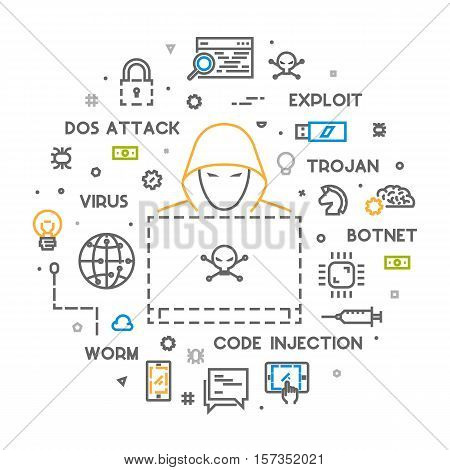 Concept of hacking and cyber crimes. Vector hacker and internet crime. Open path.