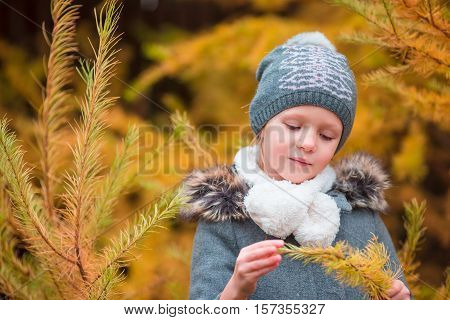 Adorable little girl at beautiful autumn day outdoors