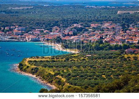 Aerial view of Pakostane coastal town on Adriatic sea Dalmatia Croatia