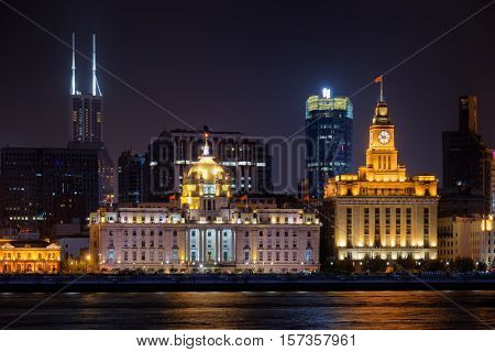 Night View Of The Bund (waitan) From Pudong Side, Shanghai