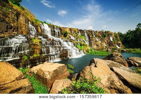 Amazing View Of Natural Cascading Waterfall With Crystal Water