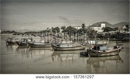 Fishing boat on a river. Vietnam, Nha-Trang, May 2016