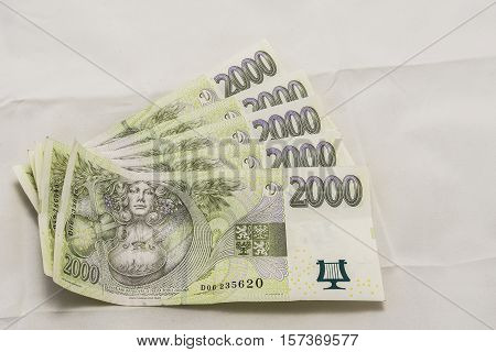 Various Czech money on the white background