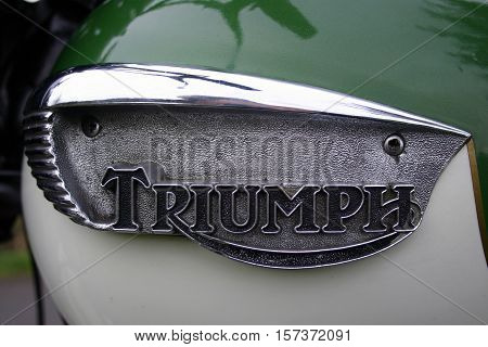 Triumph TR6 Trophy 1967, Photographed at Coleford Carnival of transport, England. 11th April 2009 (tank badge)