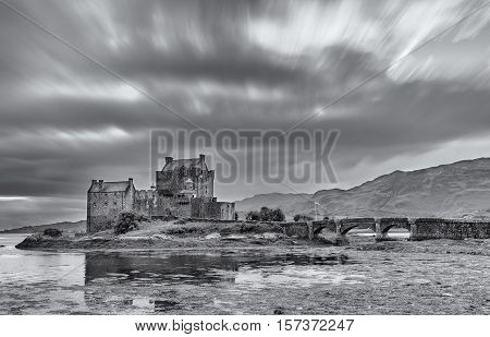 Eilean Donan Castle at Dornie on Kyle of Lochalsh in Scotland in artistic conversion