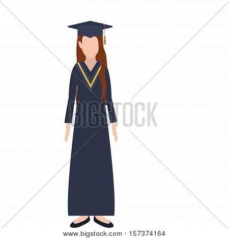 silhouette woman with graduation outfit and long redhair vector illustration