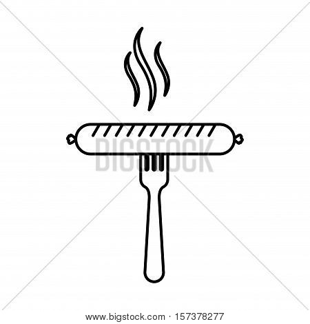silhouette fork with raw sausace vector illustration
