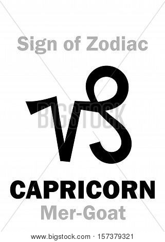 Astrology Alphabet: Sign of Zodiac CAPRICORN (The Mer-Goat). Hieroglyphics character sign (single symbol).