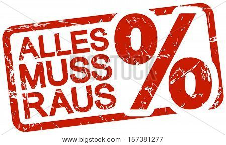 grunge stamp with frame colored red and text clearance sale (text in german)