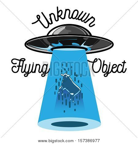 Color vintage ufo emblem. UFO cocept. Vintage style. Vector illustration