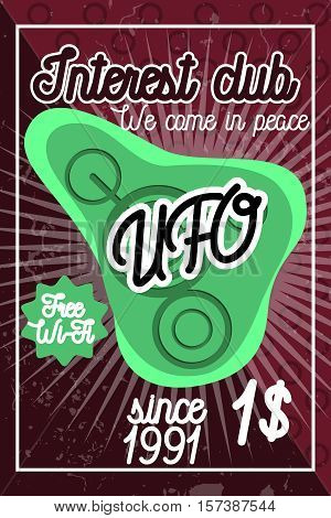 Color vintage ufo poster. UFO cocept. Vintage style. Vector illustration