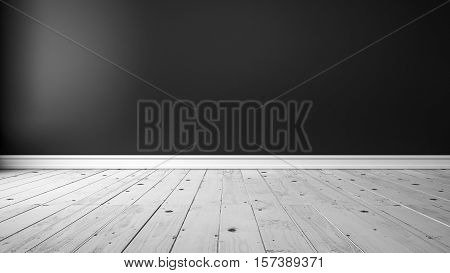 Blank black wall and white wooden floor empty interior 3d render