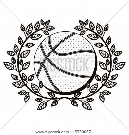 gray scale half crown of olive branch with basketball ball vector illustration