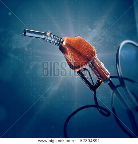 fuel gas filling nozzle 3d digital global high quality futuristic background. Gas, benzine, car transportation future concept.