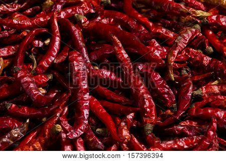The heap of red hot chili pepper dried