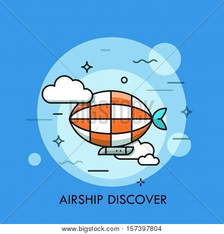 Thin line icon with flat design element of horizon discoveries, inspiring dream, exploratory mission, traveling by airship, opening unknown. Modern style logo vector illustration concept.