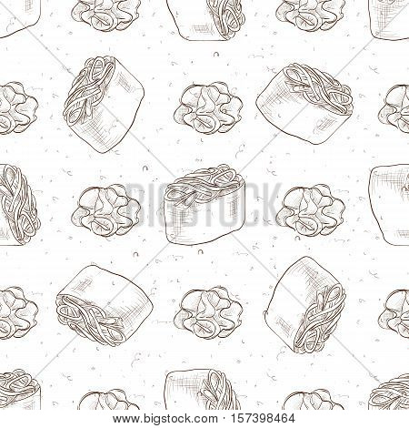 Seamless pattern of sushi Gunkan Chuka Seaweed and wasabi, sketch