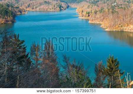 Panoramic view of Lokvarsko lake, beautiful mountain autumn landscape, Lokve, Gorski kotar, Croatia