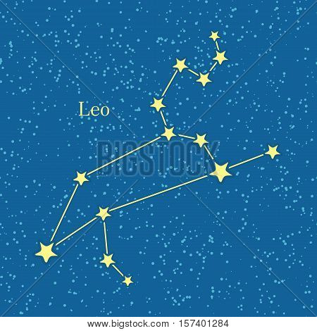 Leo zodiac on background of cosmic sky. Fifth astrological sign of the zodiac, originating from constellation of Leo. Horoscope sign of the zodiac. Astrology and mythology concept. Vector