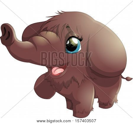 beautiful cheerful baby mammoth on white background