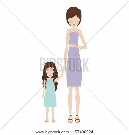 mother holding hand a little girl vector illustration