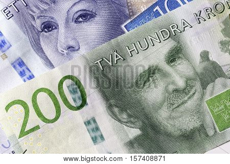 Swedish Currency SEK (Notes) Close Up macro.
