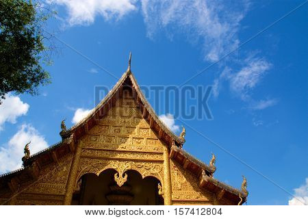 Wat Kasa Golden Top roof blue sky cloud Mae Chan Chiang Rai