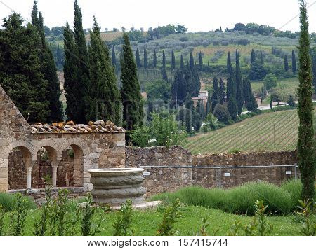 Sant Antimo Abbey near Montalcino in Tuscany Italy