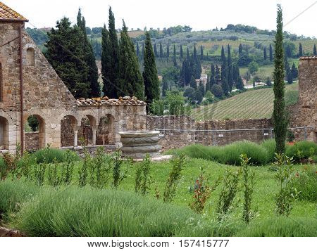 Sant Antimo Abbey near Montalcino in Tuscany Italy