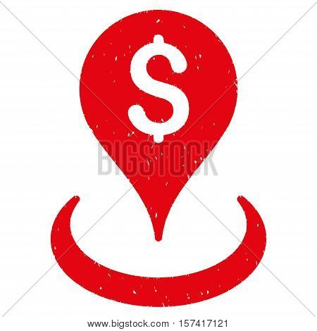 Geo Targeting grainy textured icon for overlay watermark stamps. Flat symbol with unclean texture. Dotted vector red ink rubber seal stamp with grunge design on a white background.