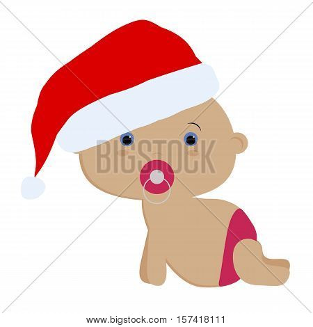 icon color cute baby girl crawls in Santa hat on white background. Baby vector illustration. Baby shower or arrival