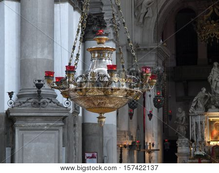 VENICE, ITALY - MAY 23, 2010: Santa Maria Della Salute was built as a thanks or offering to the  Mary against he plague which had taken almost a third of the Venice's population in 1630.