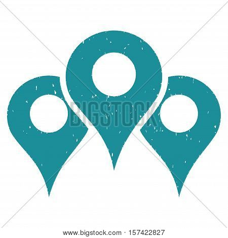 Map Locations grainy textured icon for overlay watermark stamps. Flat symbol with unclean texture. Dotted vector soft blue ink rubber seal stamp with grunge design on a white background.