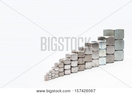 several iron bolts from M30 to M3 from big to small