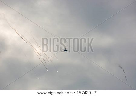 Fighter jet ejected protection against missiles during a military parade in Novi Sad Serbia 2016