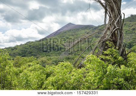 Beautiful crater of Telica Volcano - one of the most active in Nicaragua with lush jungle landscapes around it. San Jacinto near Leon Nicaragua