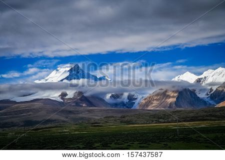 Stunning Langtang mountain in the Himalaya seen fron the Tibetan side Central Tibet