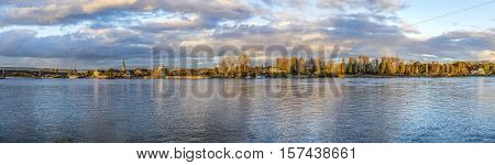 Skyline Of Left Rhine Bank Seen From Mainz With Old Rhine Bridge