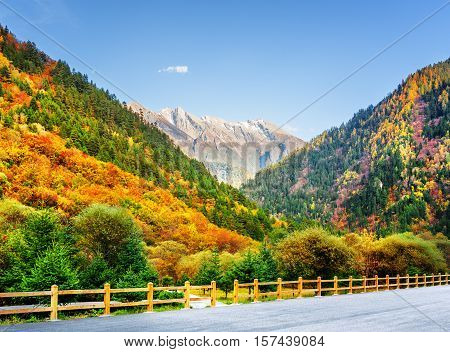 Mountain View From Road In Jiuzhaigou Nature Reserve, China